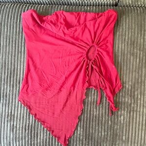 Red Strapless Top with Ruched Detail